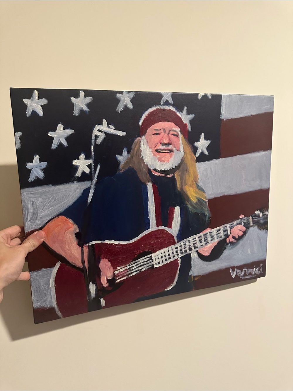 Willie Nelson 16x20 Hand-Painted American country Guitarist Canvas Art painting
